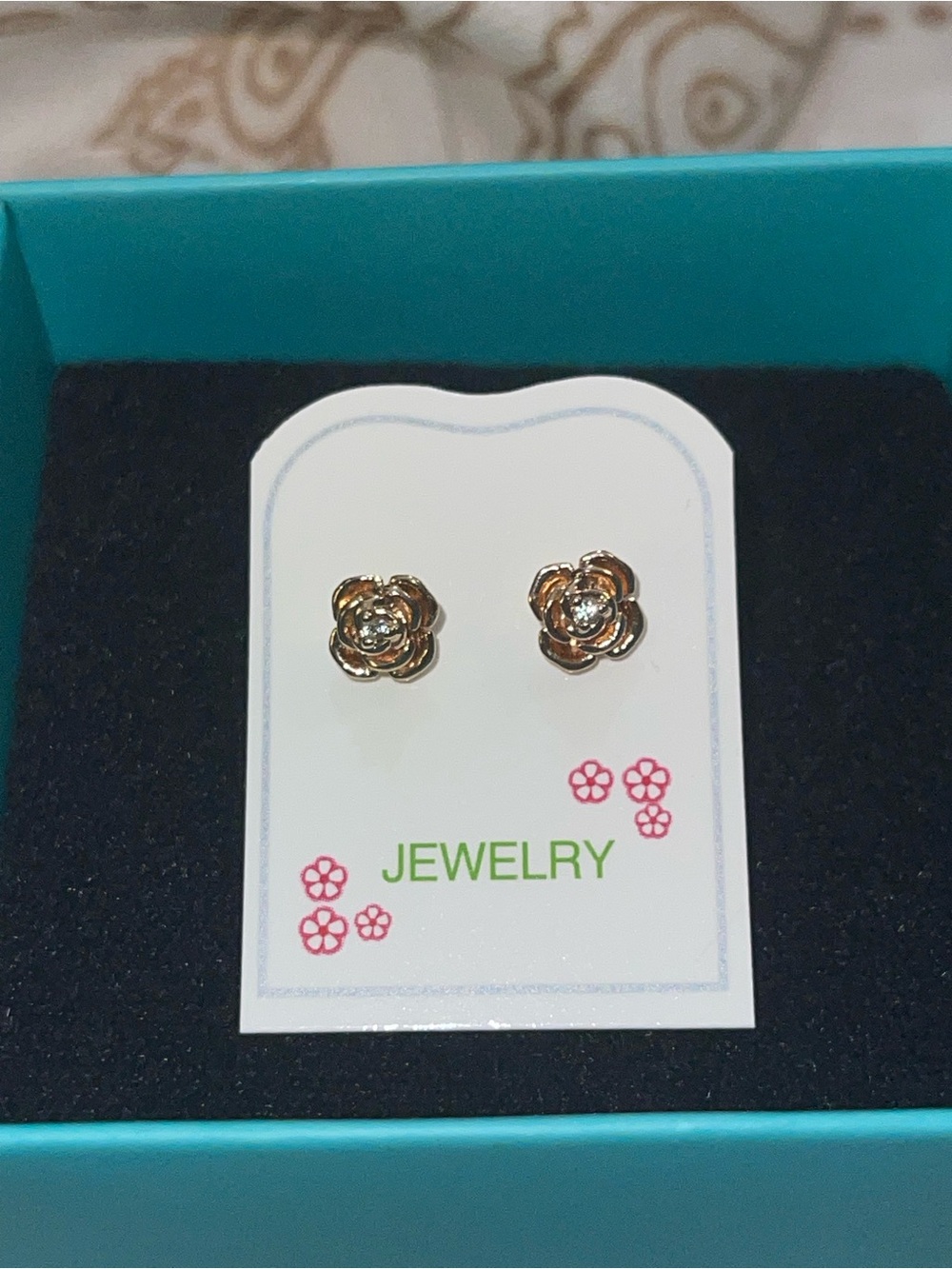 BNWT 14K Rose Gold & Cubic Zirconia Rose Stud earrings by LOVE